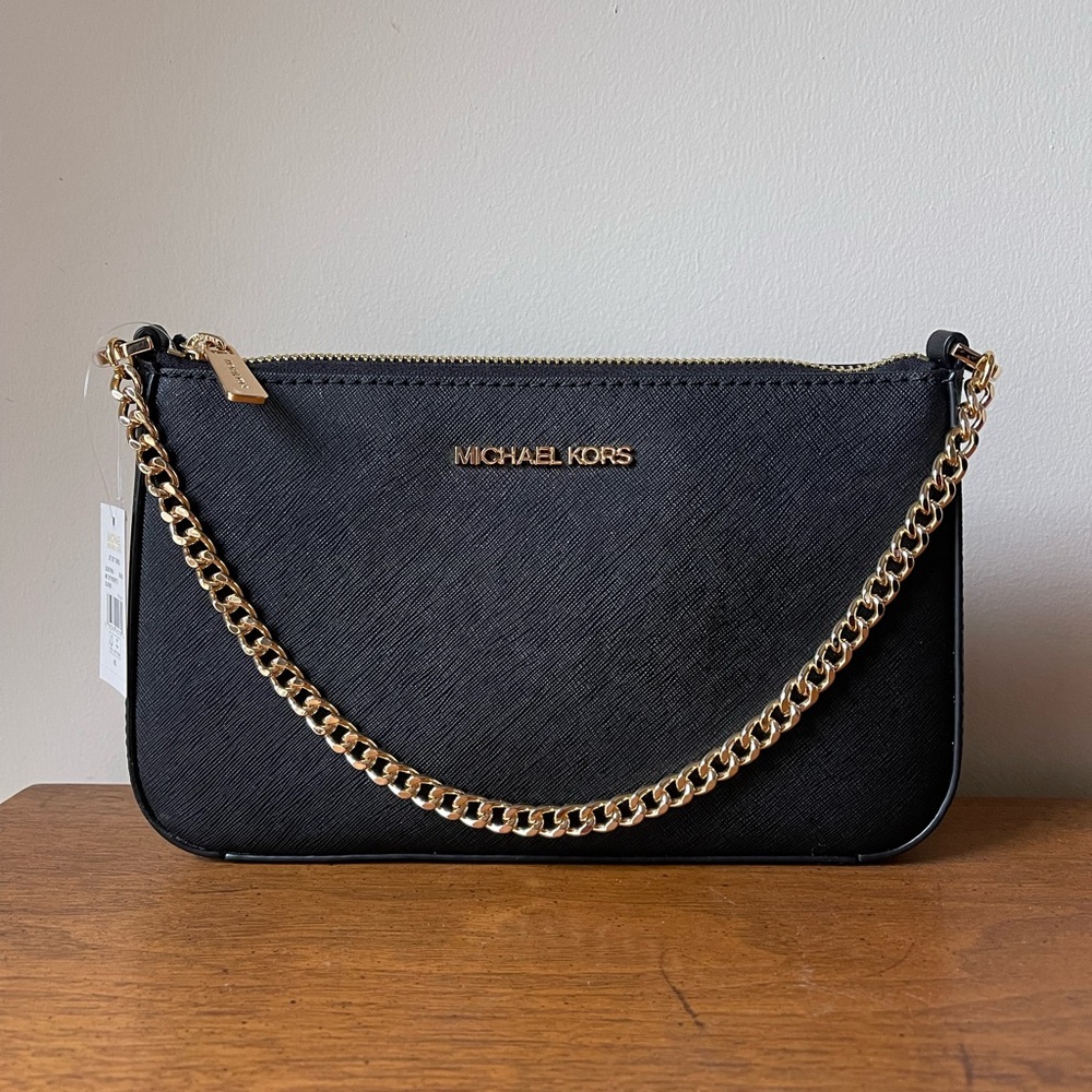 SOLD Michael Kors Black Clutch with Gold Chain